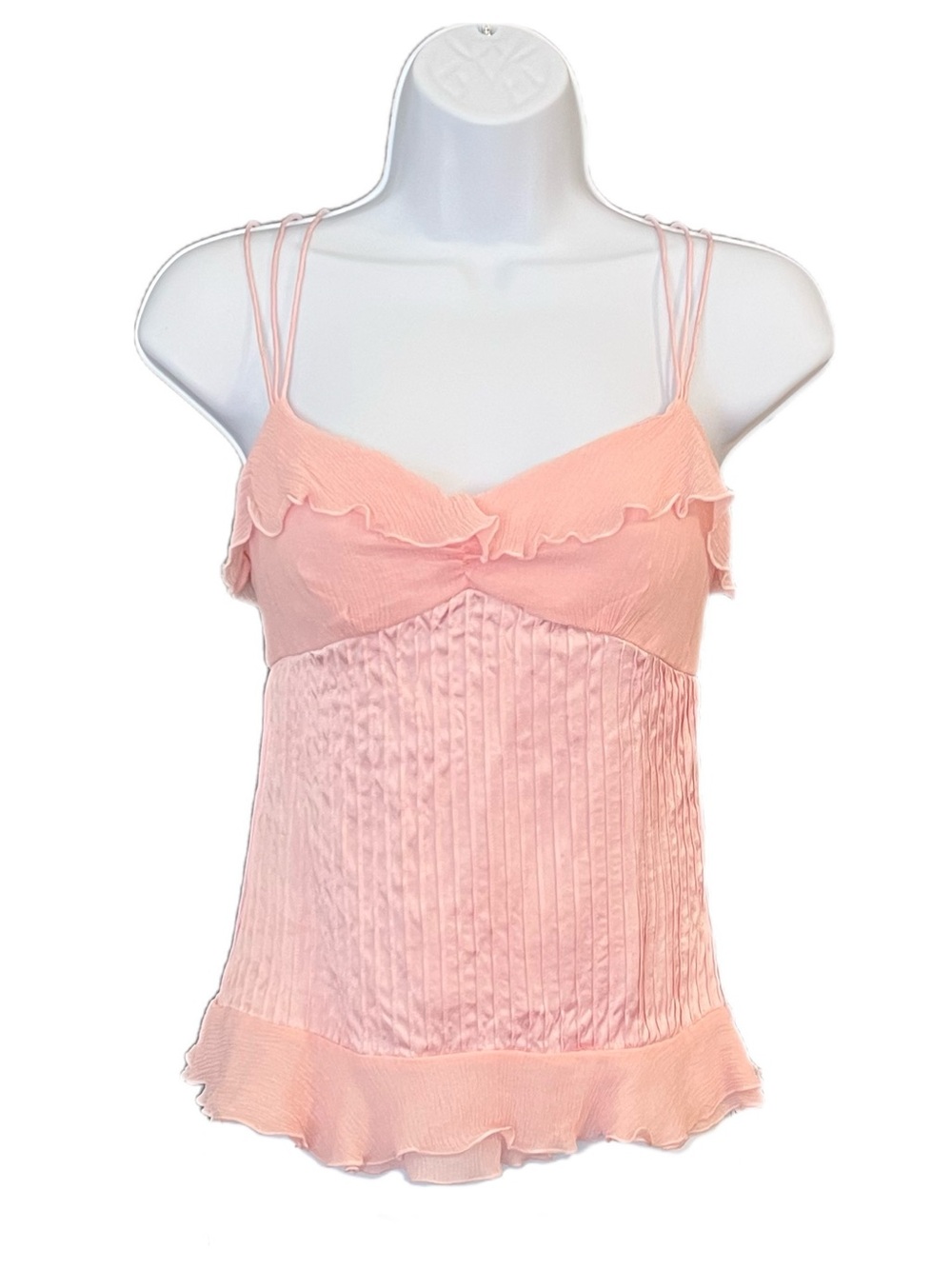 Vintage Diane Von Furstenberg Pink Silk Ruffle Cross Back Tank Cami